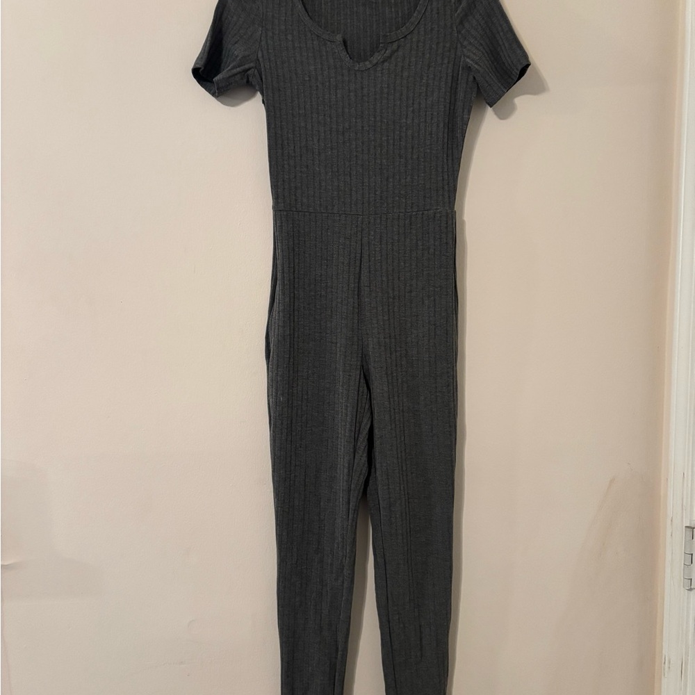 Gray Ribbed Jumpsuit